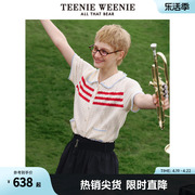 TeenieWeenie小熊2024年夏季镂空短袖条纹针织开衫薄款时尚女
