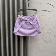 紫色甜辣风高腰牛仔短裙女夏天小众设计感个性炸街流行A字半身裙
