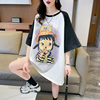小众设计感短袖t恤女夏季韩版宽松大码女装中长款撞色插肩袖上衣