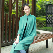百花滟新中式孔雀蓝针织毛衣，针织外套外搭中长款针织开衫