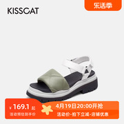 kisscat接吻猫夏季羊皮，露趾一字带运动沙滩，时装凉鞋女ka21341-52