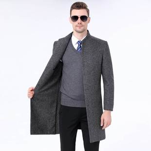呢大衣冬季休毛闲中长款羊毛，尼立领男士爸爸，双面冬装外套