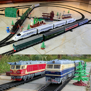 奋发轨道东风高铁蒸汽绿皮儿童，电动仿真小火车模型套装男女孩玩具
