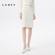 lancy悦朗姿2023春季高腰半身裙，子女白色包臀通勤高级感裙女