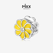 mixx925银镀白金双面，温馨黄色雏菊花，创意串珠吊坠手链