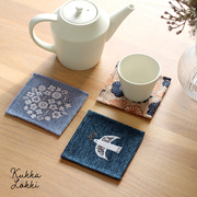 日本bisque方形咖啡杯垫子海鸥花朵小清新陶瓷器花瓶北欧风zakka