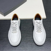 2023厚底系带小白鞋圆头，男士运动鞋休闲低帮板鞋耐磨纳帕牛皮