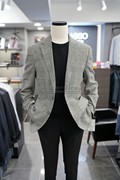 2024年夏季BASSOH韩国灰色修身格纹棉麻便服单西服外套青年男