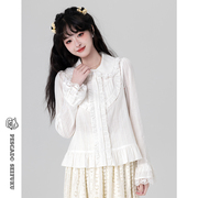 咸鱼衣橱 白色娃娃领长袖衬衫女2024春甜美学院风小个子上衣