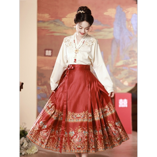 红色马面裙秋冬小个子，敬酒服改良汉服，新中式新娘结婚订婚连衣裙