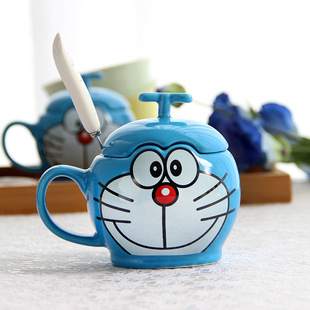哆啦a梦创意卡通杯子机器猫，水杯可爱叮当猫儿童，陶瓷马克杯带盖
