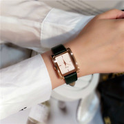 米莎莉手表方形简约真皮表带气质黑金石英女表OL女士时装表