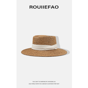 rouiiefao法式平顶礼帽草帽女夏季海边度假沙滩，防晒遮阳太阳帽子