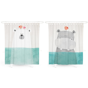 北欧浴室浴帘套装免打孔卫生间，加厚防水防霉隔断帘可爱卡通挂帘子