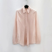 欧美出口单春夏季100真丝桑，蚕丝长袖衬衫女透气舒适浅粉色衬衣