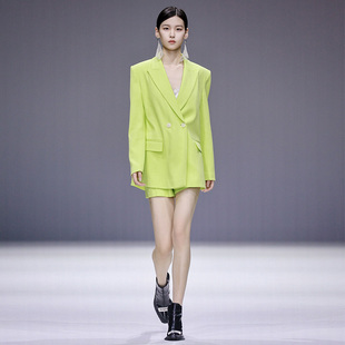 maggiema设计师款柳黄荧光，绿色独特时髦高腰短裤通勤日常