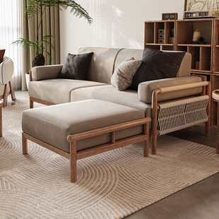 新中式小户型全实木沙发组合北欧现代简约家具，客厅转角布艺沙发