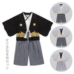 春秋儿童和服男童日本服套装宝宝日式演出服外套背心三件套2-8岁