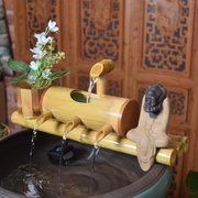 陶瓷流水喷泉摆件风水轮，竹子创意水车鱼缸，家居客厅办公室桌面石槽