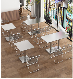 不锈钢折叠桌子快餐小吃店食堂工厂，奶茶店工，业风长方形餐桌椅组合