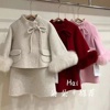 韩系童装女童毛呢套装秋冬装背心裙女宝宝白色呢子外套两件套