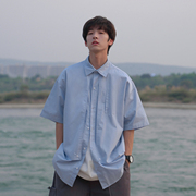  夏季男士短袖衬衫日系宽松清爽设计感小众时尚衬衣潮