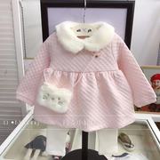 韩国童装 冬款女童宝宝粉色空气棉毛领娃娃裙 加绒长裤套装M4