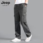 jeep吉普春季休闲裤男士，宽松直筒工装裤纯棉，新薄款大码长裤子男款