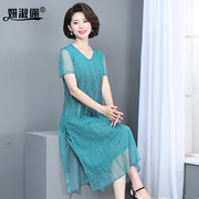 妈妈连衣裙夏季洋气质感时尚台湾纱中老年人女装高贵宽松裙子