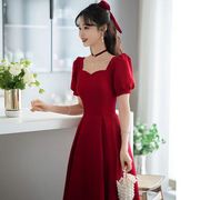 结婚红裙子夏季敬酒服孕妇结婚生日宴会红色，连衣裙修身显瘦礼服中