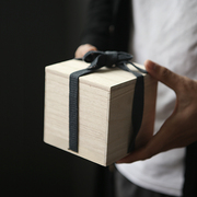 日式供箱方形禅意桐木盒绑带，无油漆建盏茶叶罐茶壶盒定制雕刻