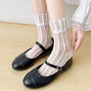 透明水晶丝袜子女中筒袜ins潮玻璃丝夏季薄款竖条凉鞋袜个性丝袜