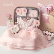 婴儿高端礼盒新生小公主礼服裙子百天生日宴蕾丝粉色衣服套装春夏