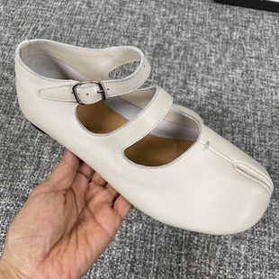 2024广州产超软羊皮一字镂空分趾鞋女真皮芭蕾舞单鞋平底女鞋