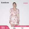 bebe2023秋冬v领缎面，印花荷叶边连衣裙350003