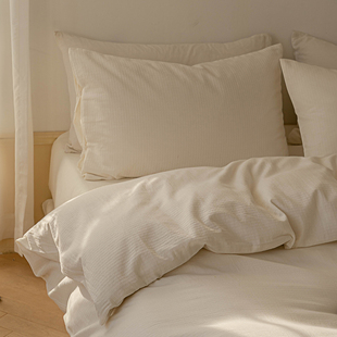 无印良品日式不染色纯棉四件套全棉白色简约被套床单床笠床上用品