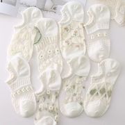 女夏季薄款水晶袜镂空清凉透气短袜白色隐形袜船袜网眼薄袜子船袜
