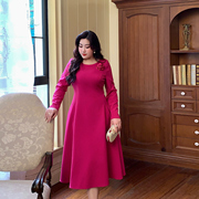 glec高端大码女装法式玫红色小众，设计感气质，名媛高级感轻奢连衣裙