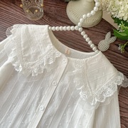 宝宝蕾丝花边衬衫纯棉洋气，女童棉衬衣白色，2024年春季儿童上衣