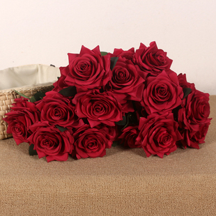 佛洛依德玫红色9头大朵玫瑰花仿真花束花墙花海布置装饰绢布假花