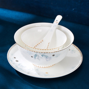 定制碗碟套装家用欧式骨瓷金边陶瓷餐具吃饭碗盘子碗筷52件套礼盒