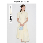 VEGA CHANG新中式连衣裙女2024年夏季国风提花不规则气质长裙