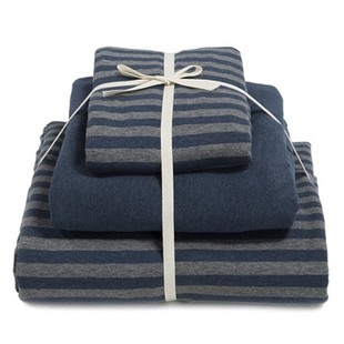 日式良品天竺棉四件套，床笠全棉针织棉条纹，床上用品床单被套三件套