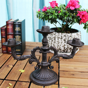 新古典(新古典)美式欧式烛台复古摆件创意，浪漫餐桌三头蜡烛台装饰品工艺品