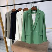 清新绿色小西装女士2023春秋洋气西装领直筒纯色气质西服外套