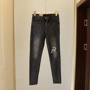 网红原单韩版女士，修身牛仔裤破洞铅笔，裤2024年春0.43kg