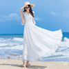 夏季白色蕾丝连衣裙雪纺显瘦海边度假沙滩裙，长裙到脚踝超长款