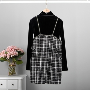 两件套连身装女连衣裙中长款2021年秋季韩版显瘦A字百褶裙子