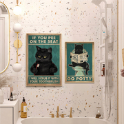 免打孔卫生间遮丑装饰画，浴室厕所猫咪，复古挂画宠物店客厅背景壁画