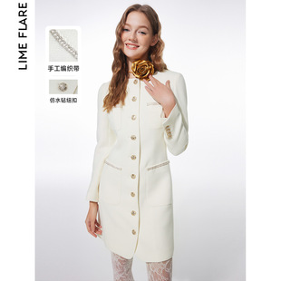 莱茵福莱尔白色小香风重工连衣裙2023冬季高级感名媛裙子气质